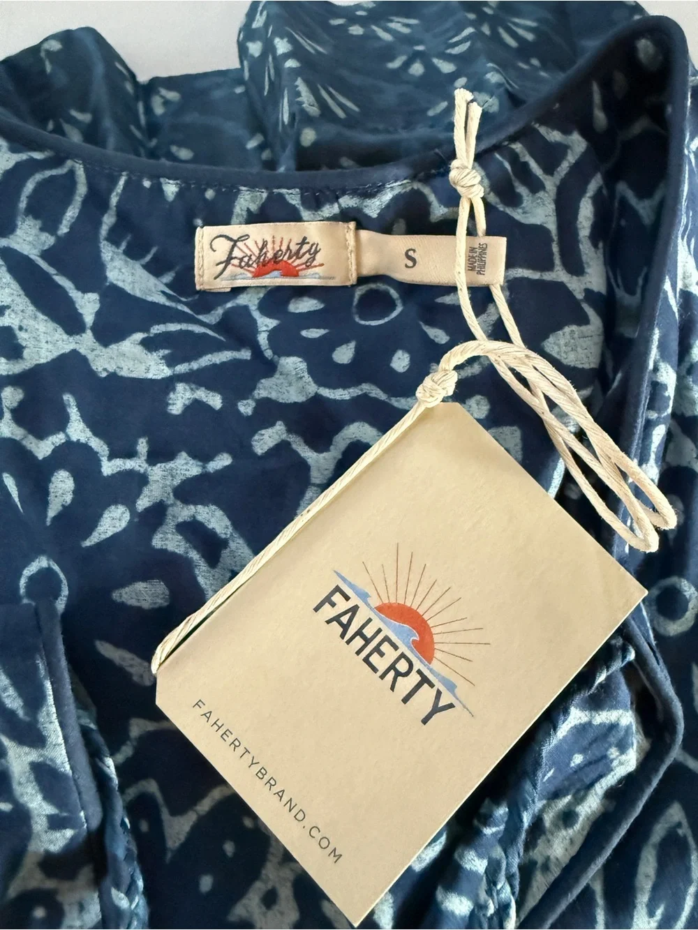 Faherty Solstice mixed print boho mini dress tunic blue cottagecore small - Picture 7 of 10